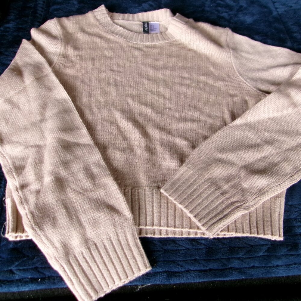 Divided H&M Womens Medium Crewneck Pullover Sweater Beige Tan Long Sleeve Top